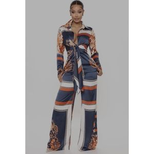 Fashion nova satin print jumpsuit